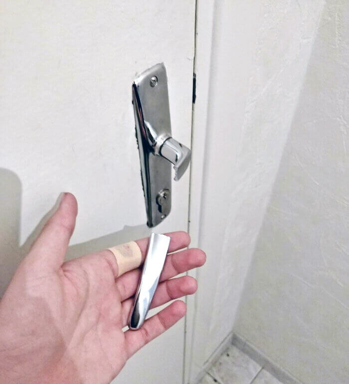 Broken Door Handle, Cut Hand, and Locked in