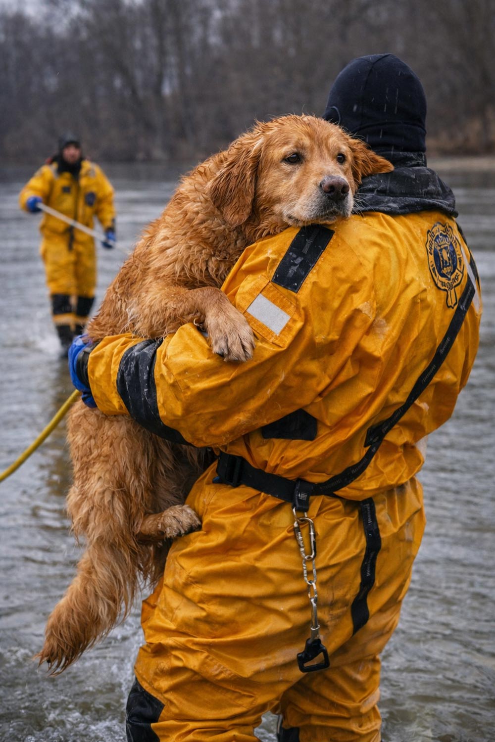 Firefighters Rescue Golden Retriever From Frozen Pond as Ice Gives Way