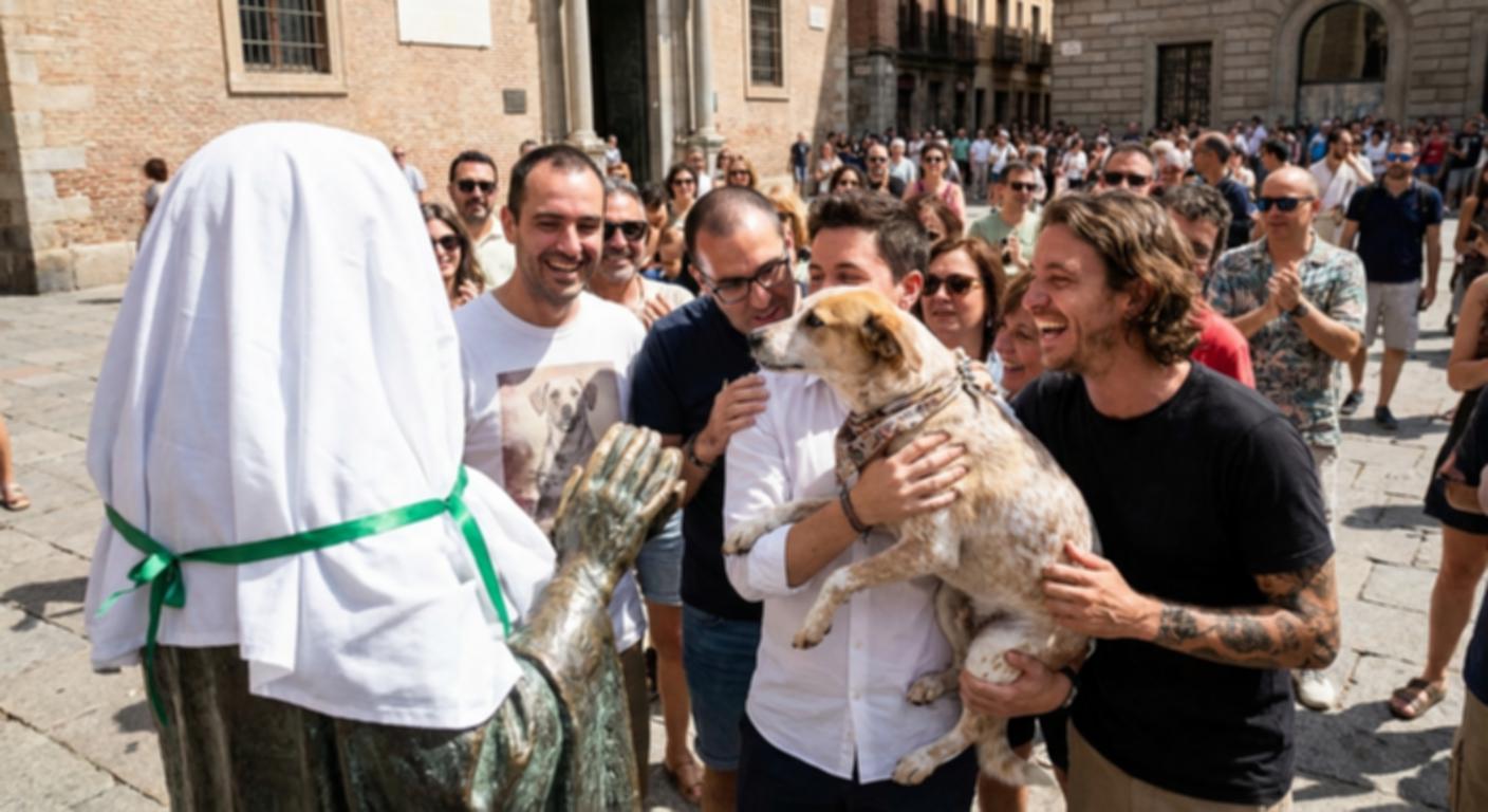 Town Honors Beloved Dog Mono with Heartfelt Statue in Central Square